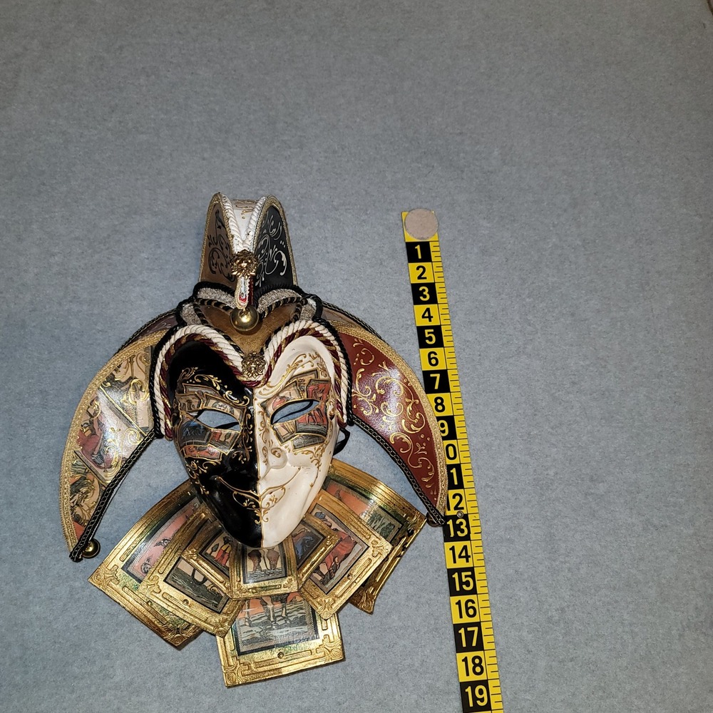 Venetian Jester Masquerade Mask Gold Black Tarot Card Carnival Wall Decor 13in - Picture 9 of 9
